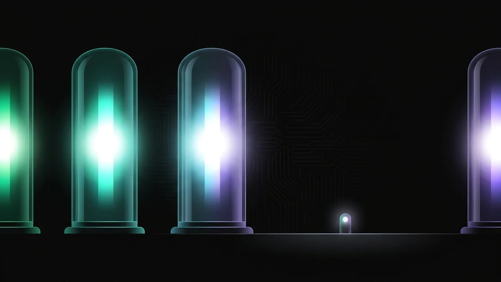 Sealed glass towers each holding light, with a small node outside unable to reach any of them