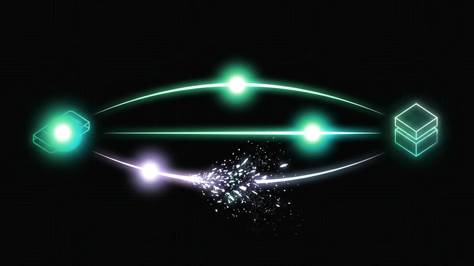 A request pulse reaches a server, the reply breaks up on the way back, and the same request repeats safely beside it