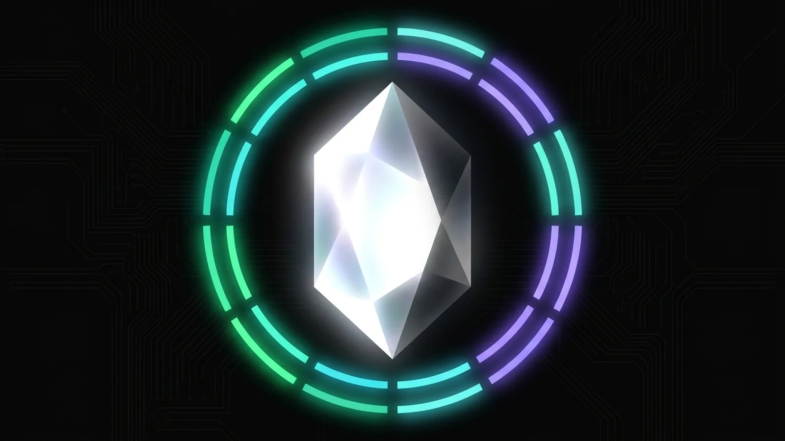 A bright crystal inside a segmented ring of light, like a timer counting around it