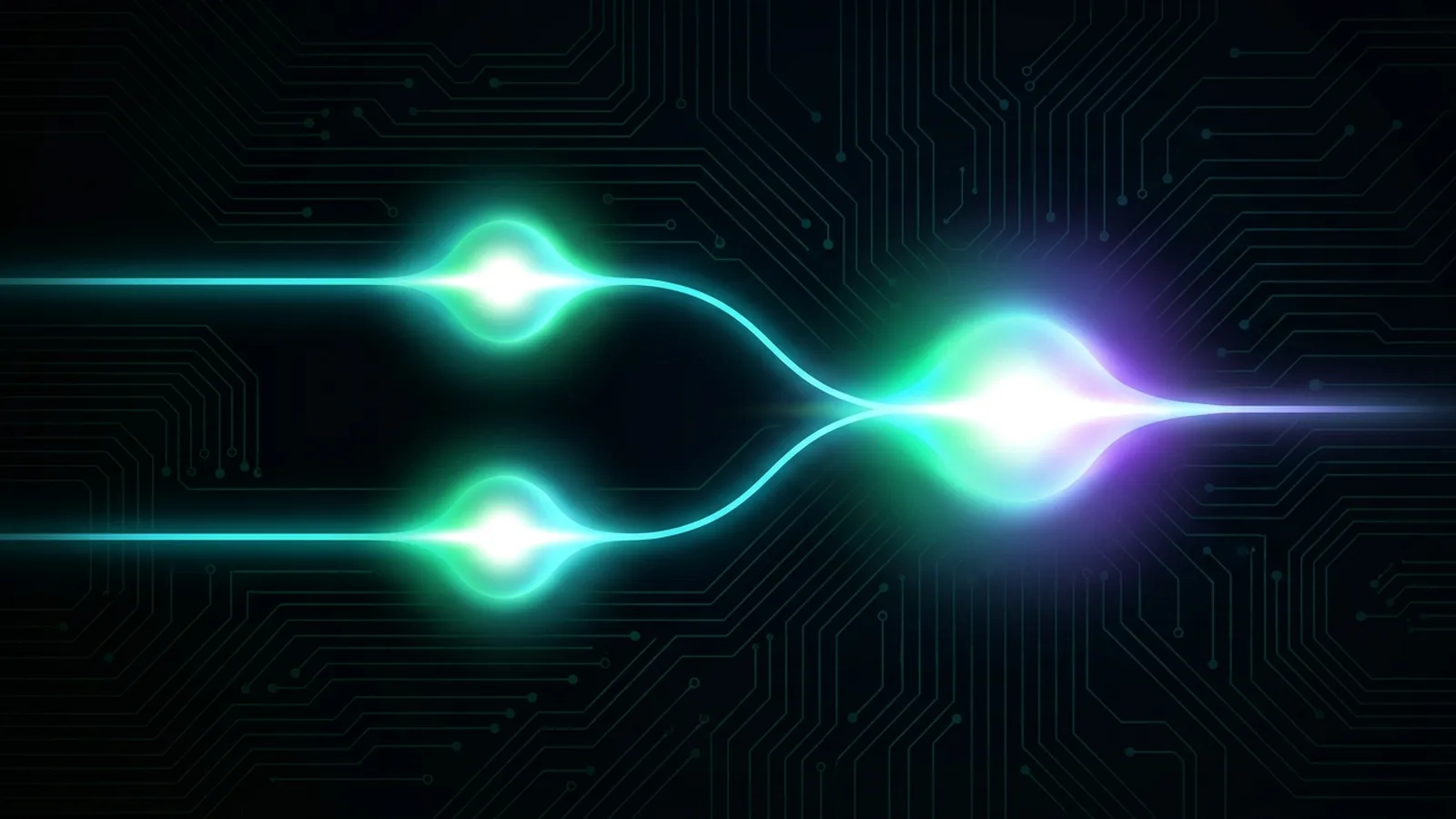 Two identical packets of light arrive at a service and merge into a single record on the other side