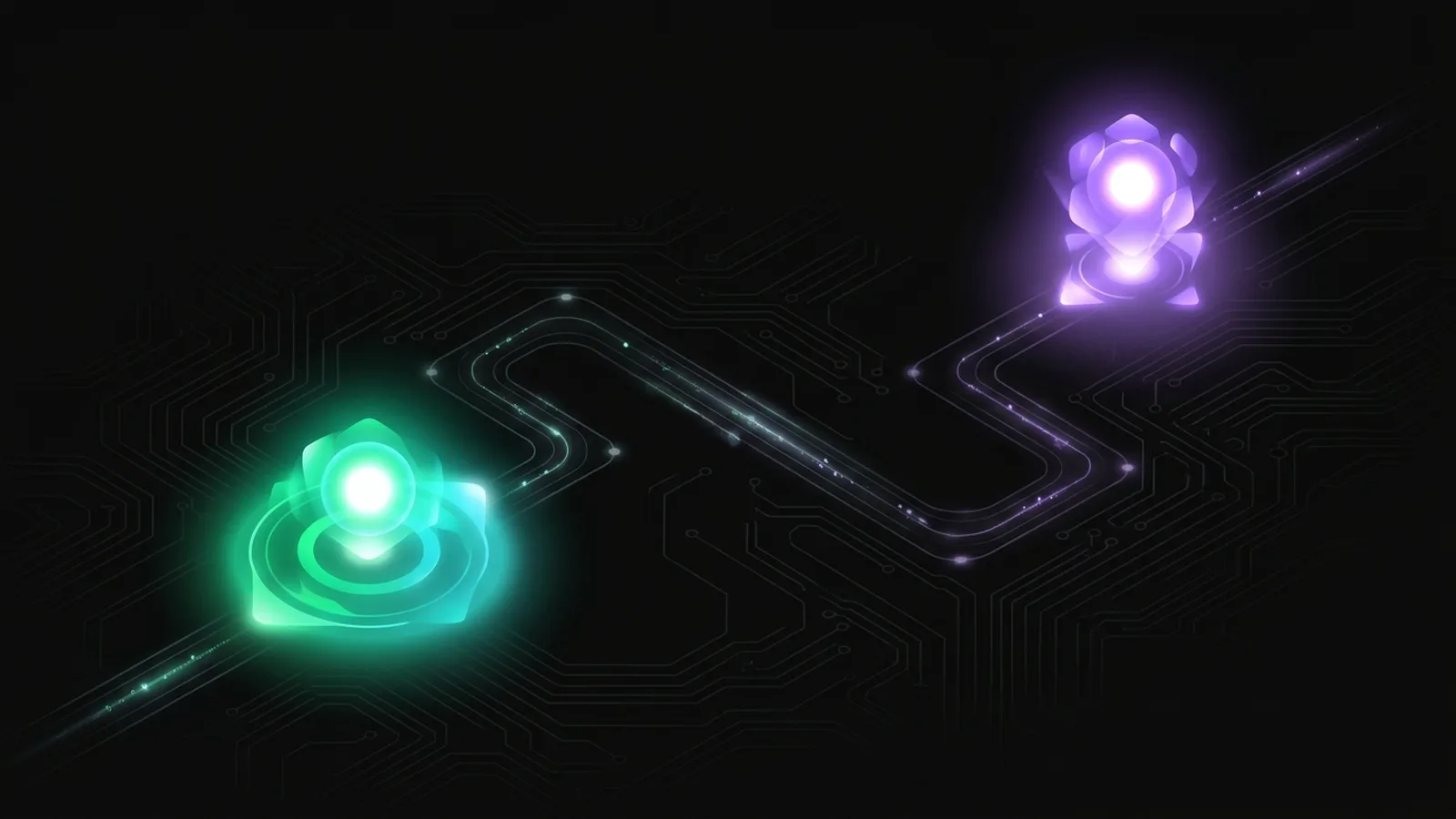 Two distinct glowing markers on a path, the first for an action and the second lighting later for verification