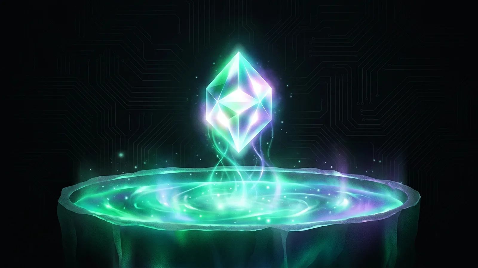 A compact bright crystal forms above a full reservoir of light, which stays intact beneath it