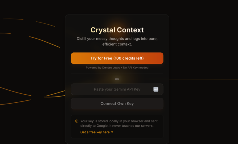 Crystal Context app landing screen with a Try for Free button