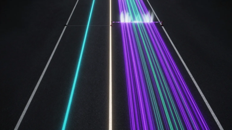 Concurrency race: single sequential stream far behind a dense bundle of parallel streams surging past the finish line