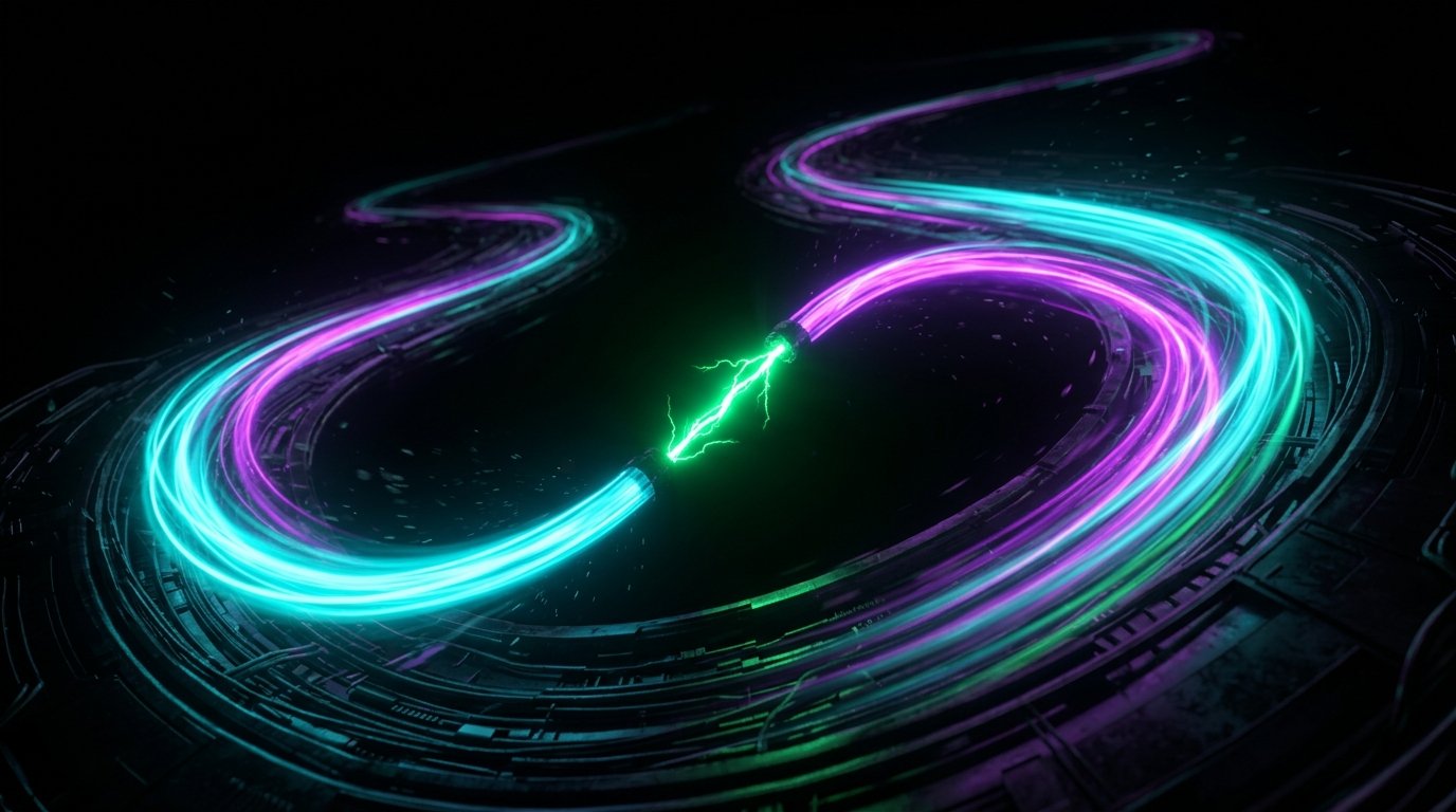 A luminous loop of light almost closed, with a single bright green spark bridging the final gap